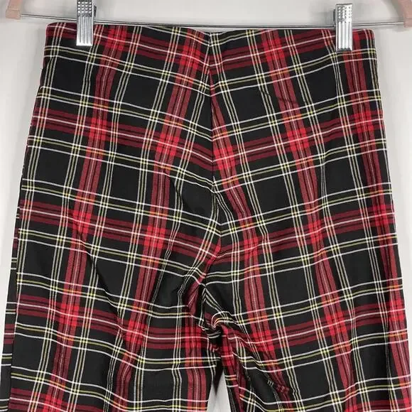 2/$30 ZARA Tartan Plaid Zip-up Skinny Pants Ring Pull Medium Red Black #7310 - Picture 11 of 16